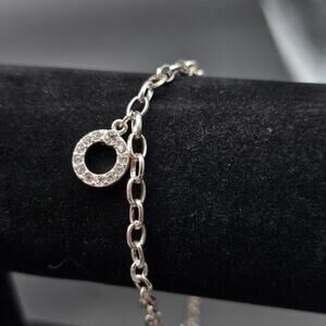 Premier Designs Rhinestone Donut Charm Bracelet Chain Silver Tone